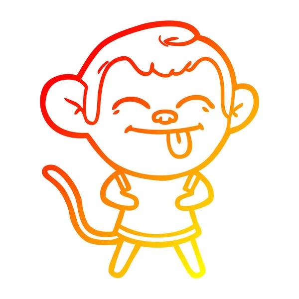Caldo gradiente linea disegno divertente cartone animato scimmia — Vettoriale Stock