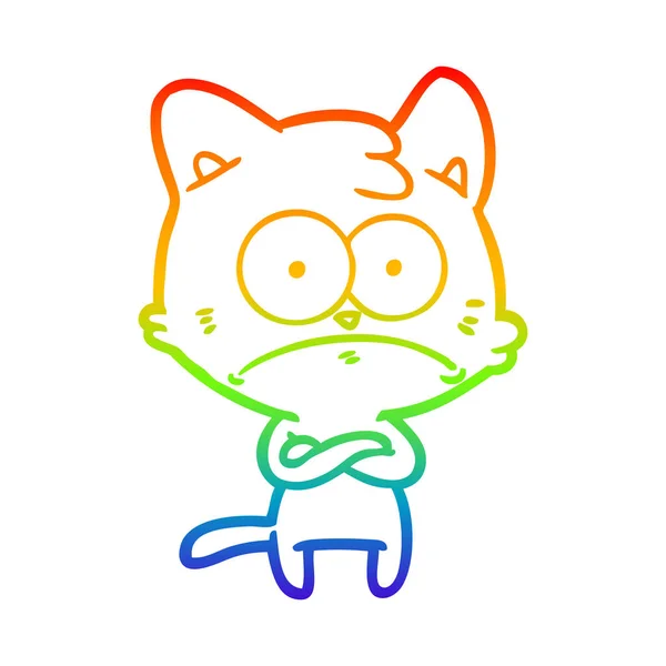 Linea gradiente arcobaleno disegno cartone animato gatto nervoso — Vettoriale Stock