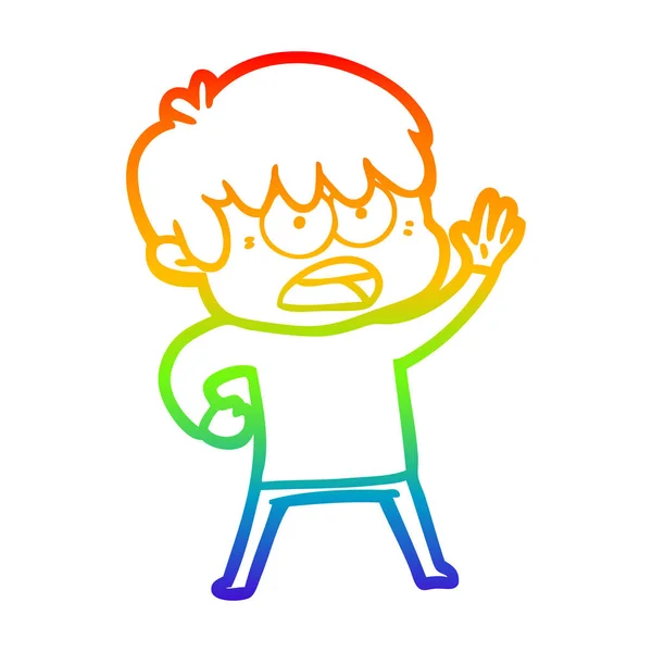 Rainbow gradient ligne dessin inquiet dessin animé garçon — Image vectorielle