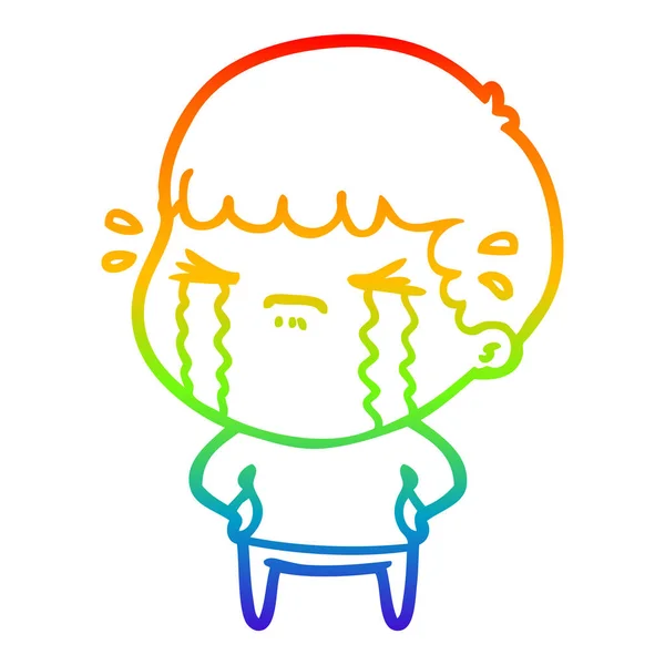 Arco iris gradiente línea dibujo dibujos animados hombre llorando — Vector de stock