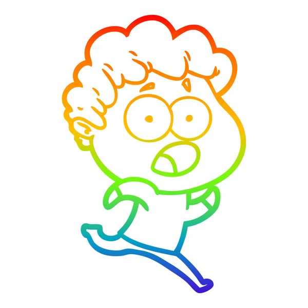 Arco iris gradiente línea dibujo dibujos animados hombre jadeando en sorpresa — Vector de stock