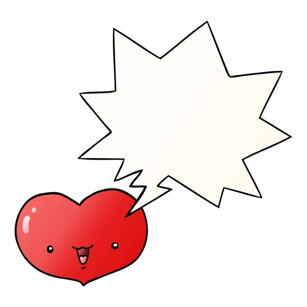 Dessin animé amour coeur caractère et parole bulle dans lisse gradien — Image vectorielle