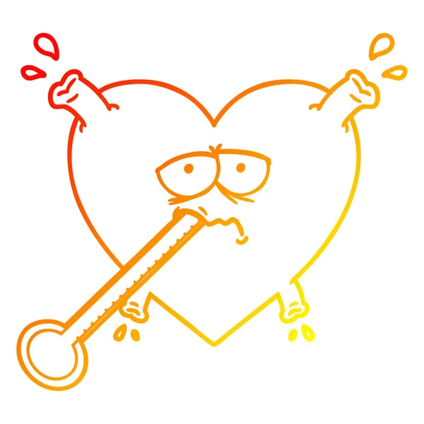 Warm gradient line drawing cartoon unhealthy heart — Stock Vector