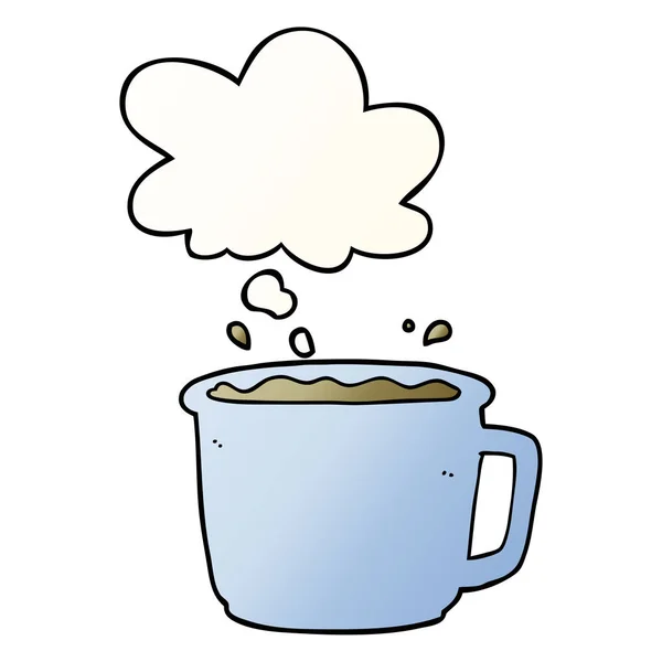 Чашка кофе мультфильма и мыслепузырь в гладком градиентном стиле — стоковый вектор
