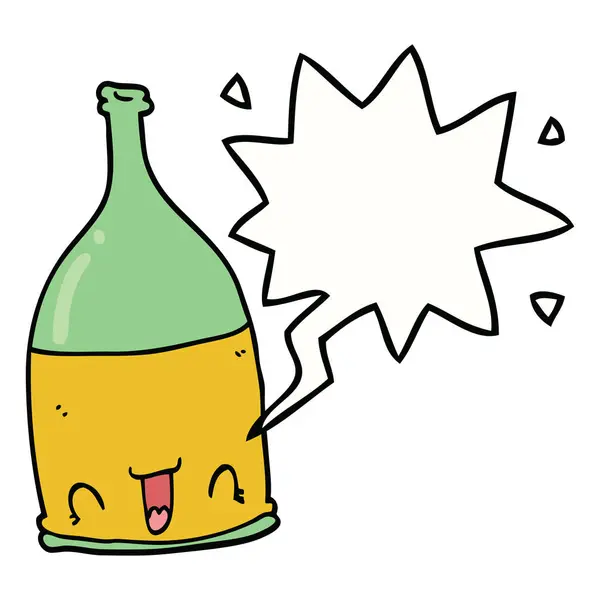 Cartoon wine bottle and speech bubble — Stock Vector