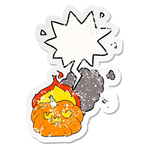 Tecknad flammande Halloween pumpa och pratbubbla nödställda s — Stock vektor
