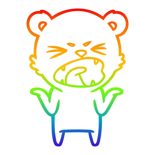 Rainbow gradient line drawing angry cartoon polar bear — Stock Vector