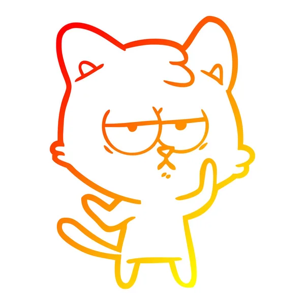 Sıcak degrade çizgi çizim sıkılmış karikatür kedi — Stok Vektör