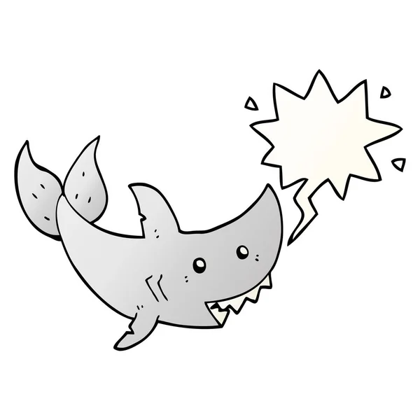 Tubarão dos desenhos animados e bolha de fala em estilo gradiente suave — Vetor de Stock