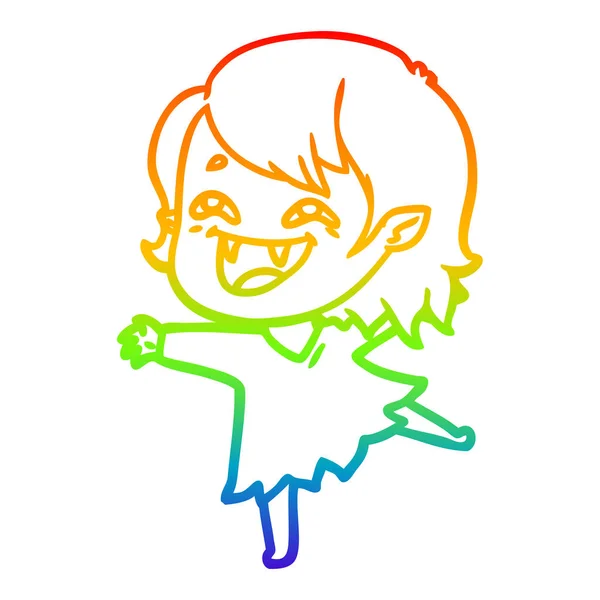 Arco iris gradiente línea dibujo dibujos animados riendo vampiro chica — Vector de stock