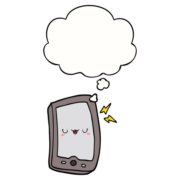 Lindo teléfono móvil de dibujos animados y burbuja de pensamiento — Vector de stock