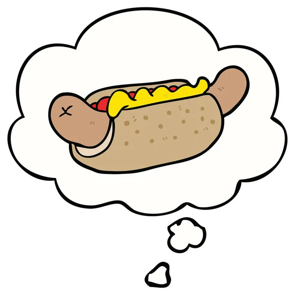 Dibujos animados hot dog y burbuja de pensamiento — Archivo Imágenes Vectoriales