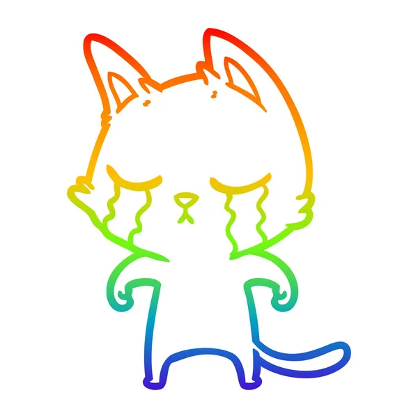 Arco iris gradiente línea dibujo llorando dibujos animados gato — Vector de stock