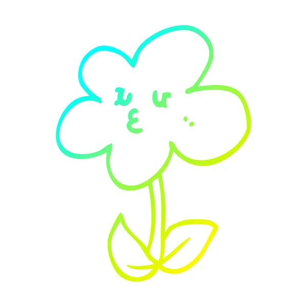 Cold gradient line drawing cartoon flower — Stock Vector