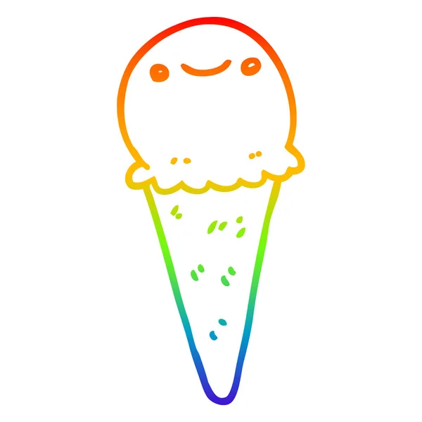 Regenbogen-Gradientenlinie Zeichnung Cartoon-Eis — Stockvektor