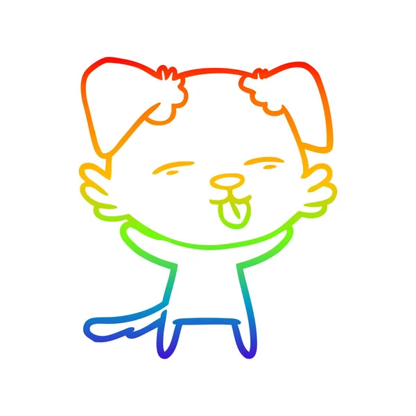 Rainbow gradient ligne dessin chien dessin animé collant la langue — Image vectorielle