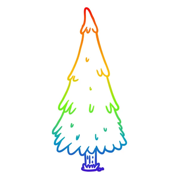 Línea de gradiente arco iris dibujo árbol de navidad — Vector de stock