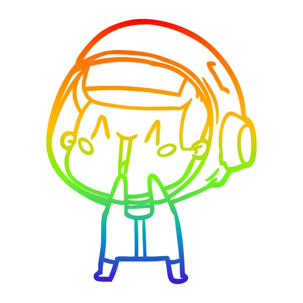 Arco-íris linha gradiente desenho feliz cartoon astronauta — Vetor de Stock