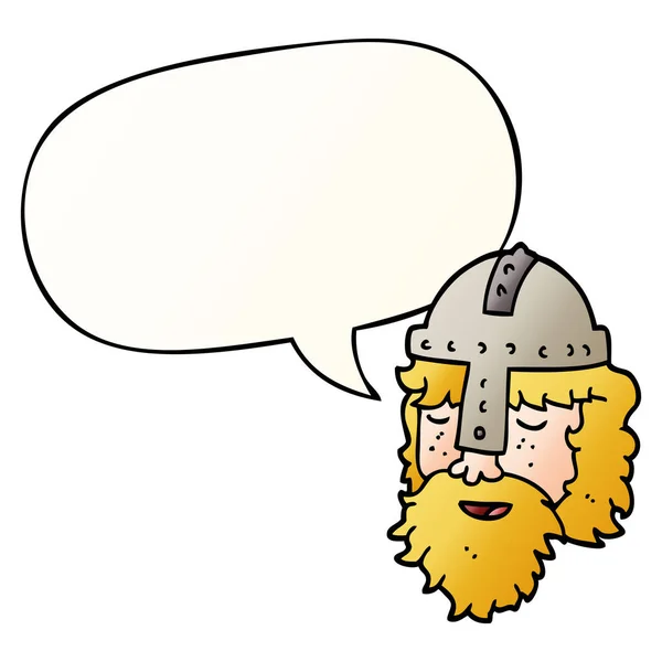 Düzgün degrade tarzında karikatür viking yüz ve konuşma balonu — Stok Vektör
