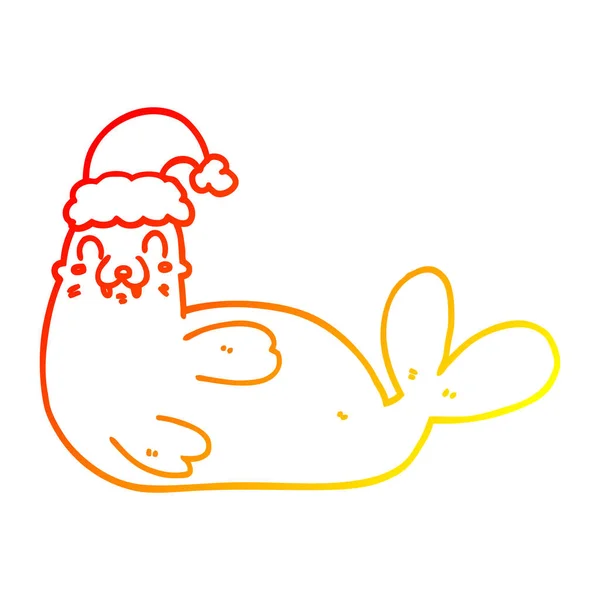 Warm gradient line drawing cartoon christmas walrus — Stock Vector