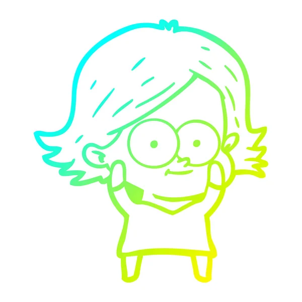 Studená Přechodová čára kreslení šťastná kreslená dívka — Stockový vektor