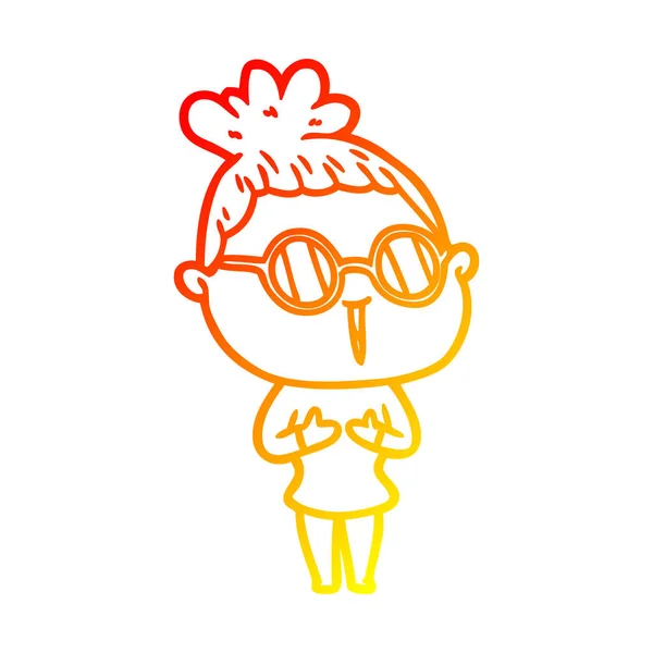 Caldo gradiente linea disegno cartone animato donna indossare occhiali — Vettoriale Stock