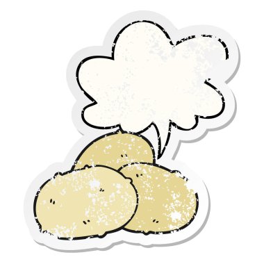 karikatür patates ve konuşma balonu sıkıntılı etiket