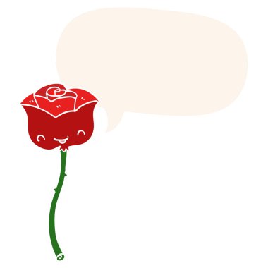 retro tarzında karikatür gül ve konuşma balonu