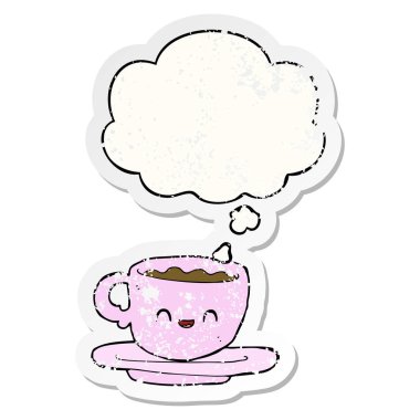 acı bir wor olarak kahve karikatür sıcak fincan ve düşünce balonu