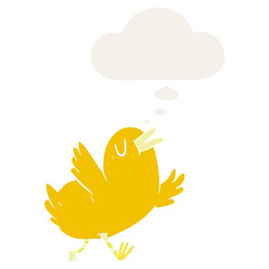 retro tarzında karikatür mutlu kuş ve düşünce balonu