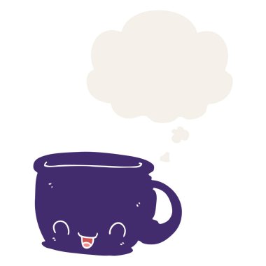 retro tarzında kahve ve düşünce balonu karikatür fincan