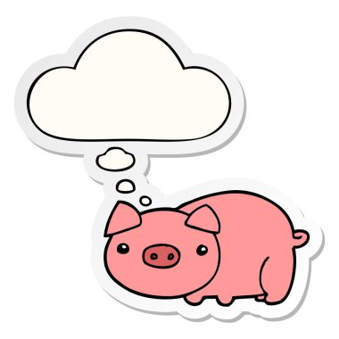 karikatür domuz ve basılı bir etiket olarak kabarcık düşünce