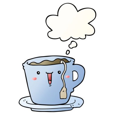 sevimli karikatür fincan ve tabak ve pürüzsüz gradien düşünce balonu