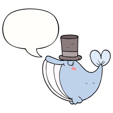 karikatür balina ve üst şapka ve konuşma balonu