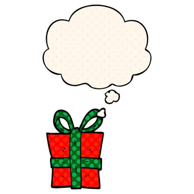 çizgi roman tarzında karikatür hediye ve düşünce balonu