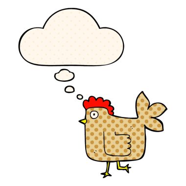 çizgi roman tarzında karikatür tavuk ve düşünce balonu
