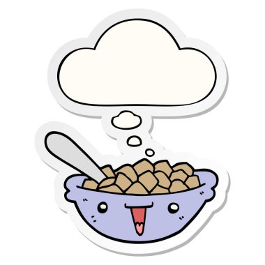 bir baskılı stic olarak tahıl ve düşünce balonu sevimli karikatür kase