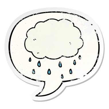 karikatür yağmur bulutu ve konuşma balonu sıkıntılı etiket