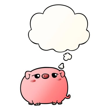 sevimli karikatür domuz ve pürüzsüz degrade tarzında kabarcık düşünce