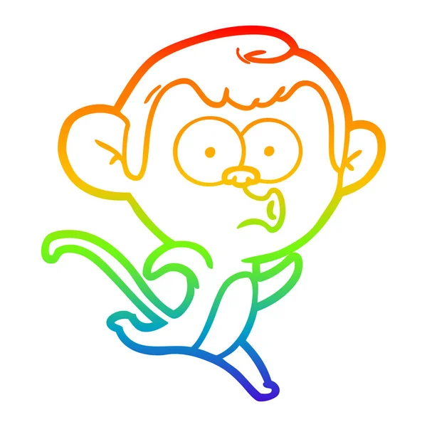 Duhový gradient čára kresba kreslená překvapená opice — Stockový vektor
