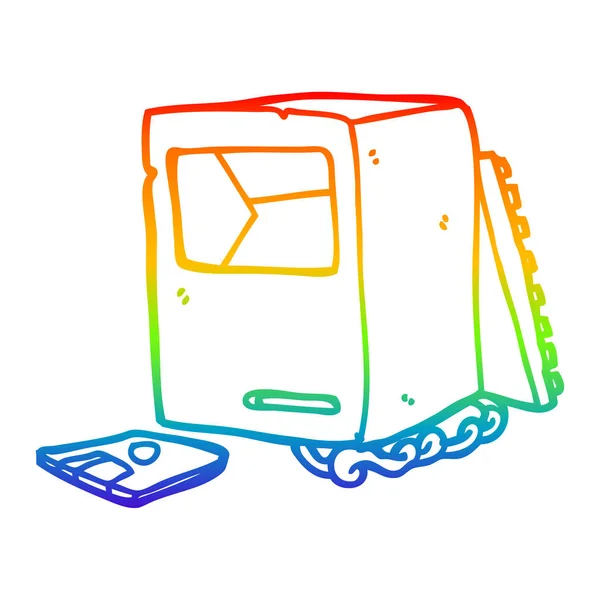 Arco-íris linha gradiente desenho cartoon quebrado velho computador —  Vetores de Stock