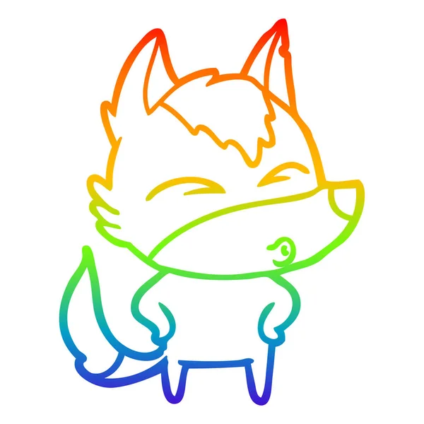 Arco iris gradiente línea dibujo dibujos animados lobo silbido — Vector de stock