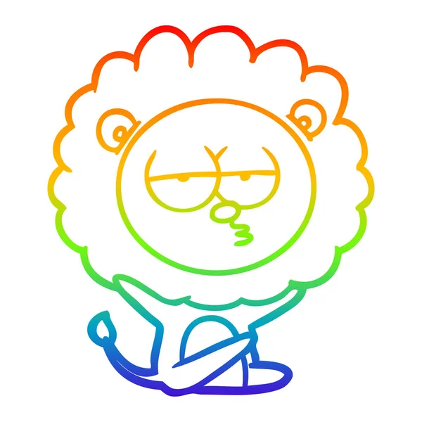 Rainbow gradient linje ritning Cartoon uttråkad lejon — Stock vektor