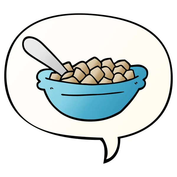 Ciotola di cereali del fumetto e bolla vocale in stile sfumato liscio — Vettoriale Stock
