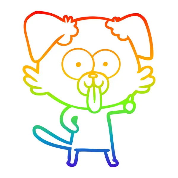 Regenboog gradiënt lijntekening cartoon hond met tong steken o — Stockvector
