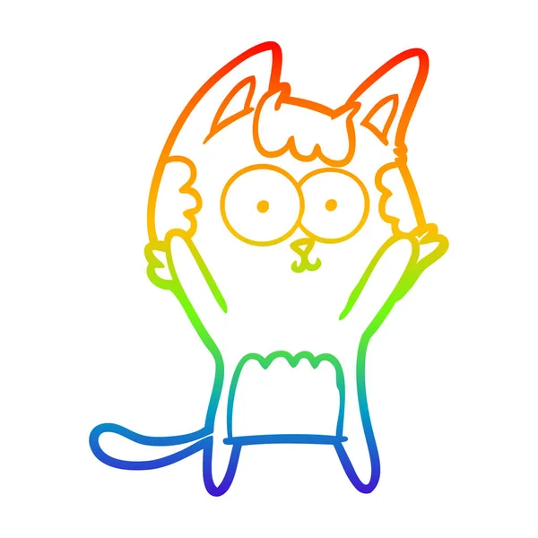 Gökkuşağı degrade çizgi çizim mutlu karikatür kedi — Stok Vektör