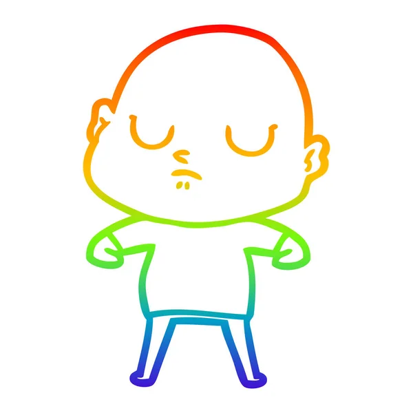 Arco iris gradiente línea dibujo dibujos animados calvo hombre — Vector de stock