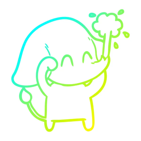 Gradient froid ligne dessin mignon dessin animé éléphant spouting eau — Image vectorielle