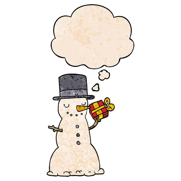 Karikatür noel kardan adam ve grunge doku p düşünce balonu — Stok Vektör