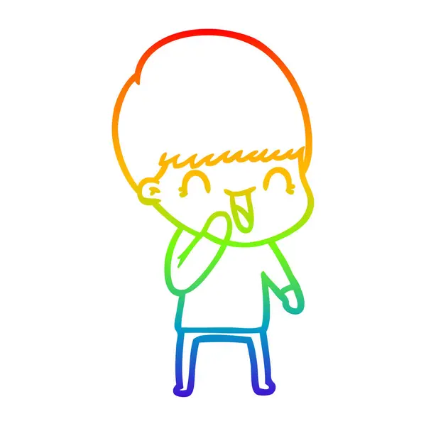 Rainbow gradient line drawing happy cartoon boy — Stock Vector